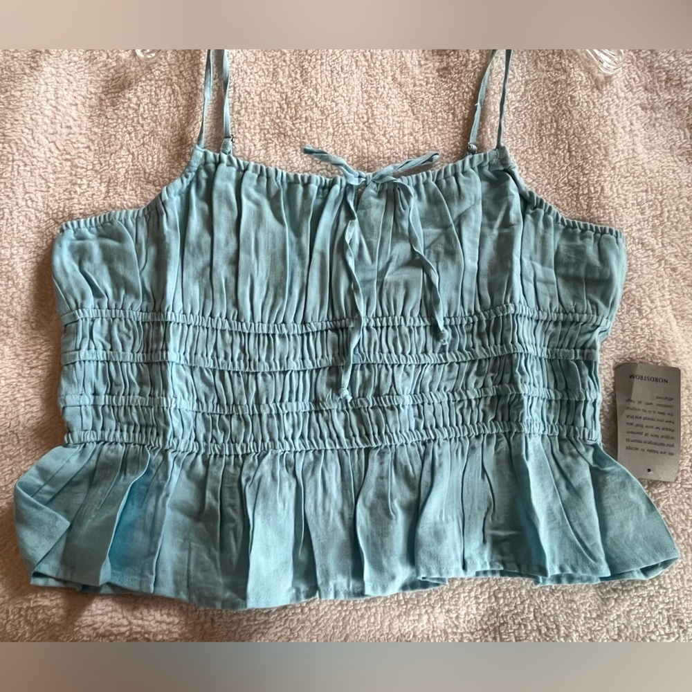 Nordstrom NSR Designer Light Blue Smocked Adjustable Top Juniors Medium - Picture 16 of 16